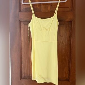 Zara Yellow Midi Dress with Spaghetti Straps
